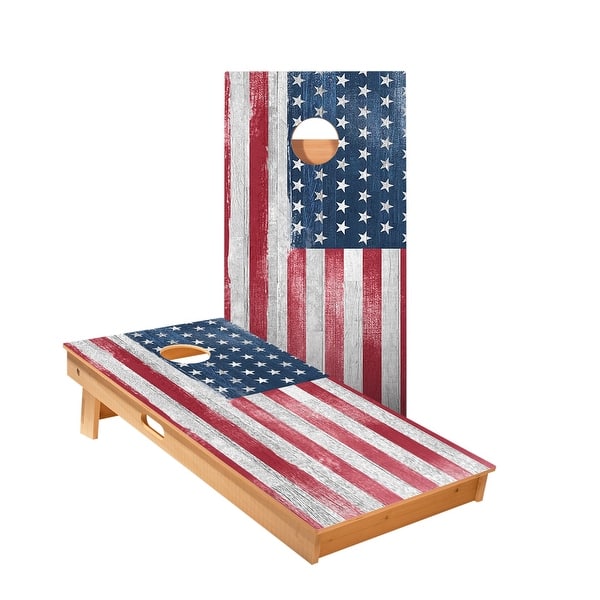 slide 2 of 5, White Rustic Wood American Flag Cornhole Boards NO Bags - Add Board Lights