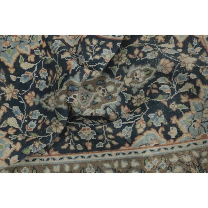Hand Knotted Oriental 100% Wool Carpet Traditional Floral Navy Blue & Blues Kerman Area Rug - 2' 11'' X 1' 10''