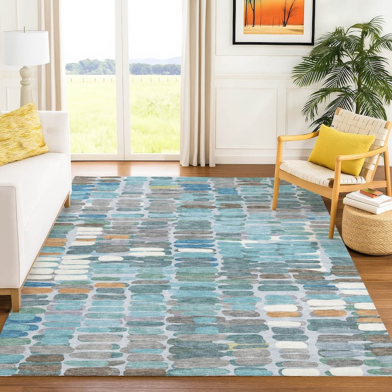 Machine Washable Indoor/ Outdoor Modern Caps Chantille Rug