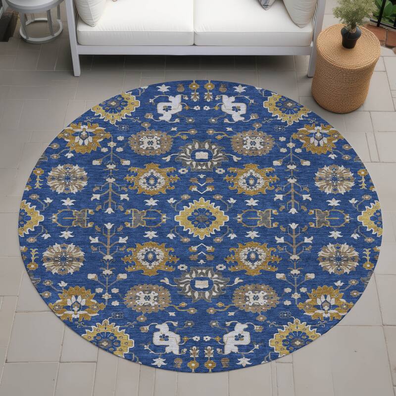 Machine Washable Indoor/ Outdoor Global Durango Chantille Rug - Navy - 8' x 8'