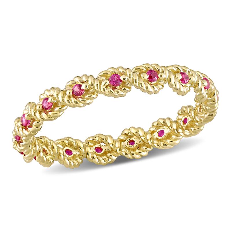 Miadora 1/4ct TGW Created Ruby Infinity Eternity Ring in 10k Yellow Gold