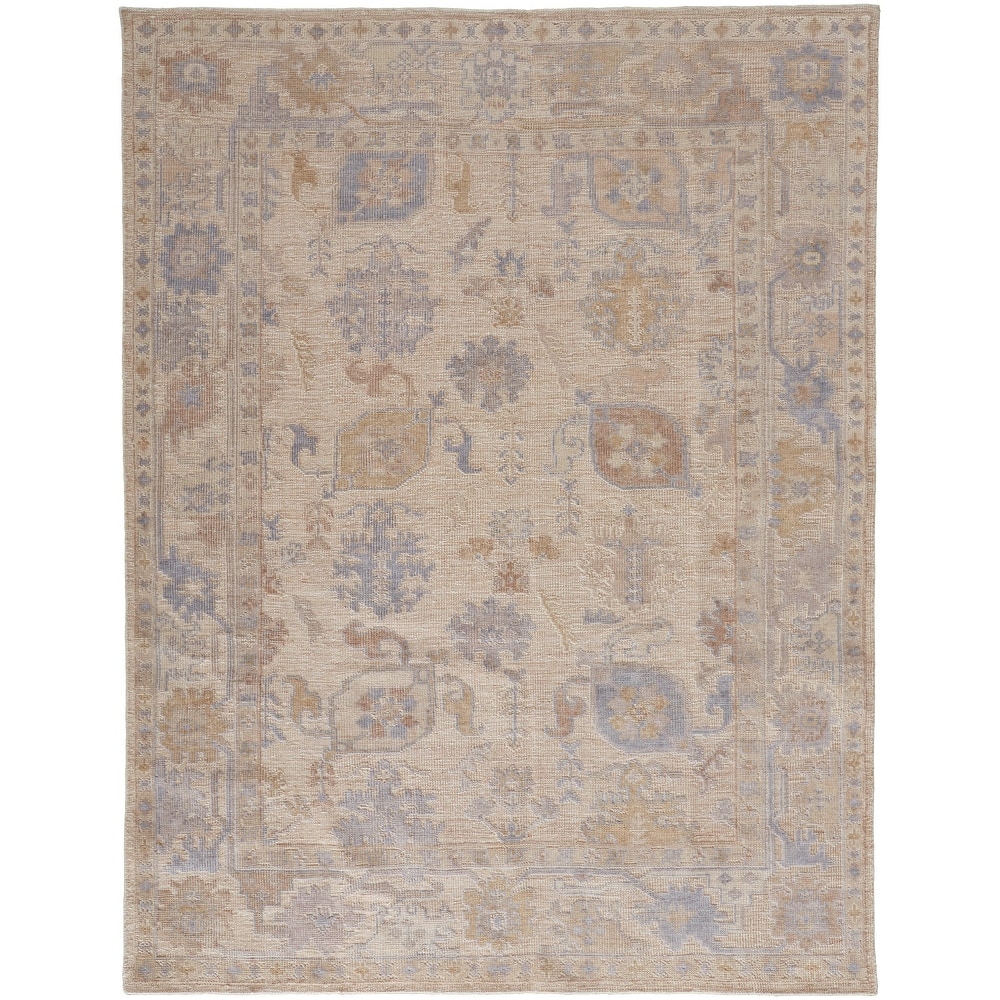 Tierney Eco Friendly PET Oushak Area Rug, Ivory Tan/Stone Blue