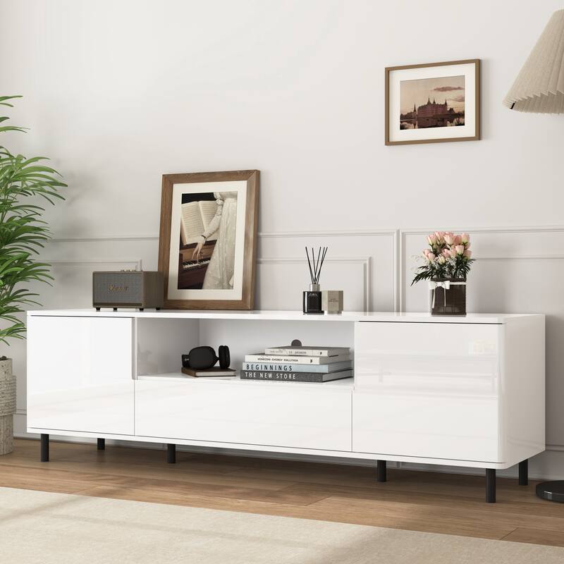 Modern Cream white TV Console with 4 Storage Spaces and 2 Shelf and for Living Room Bedroom and Study