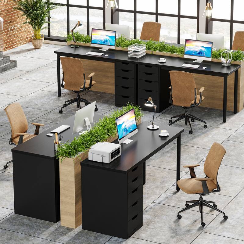 Modern Computer Desk with 5 Reversible Drawers, Storage Home Office Desk, PC/Laptop Desk, Study Writing Table Workstation