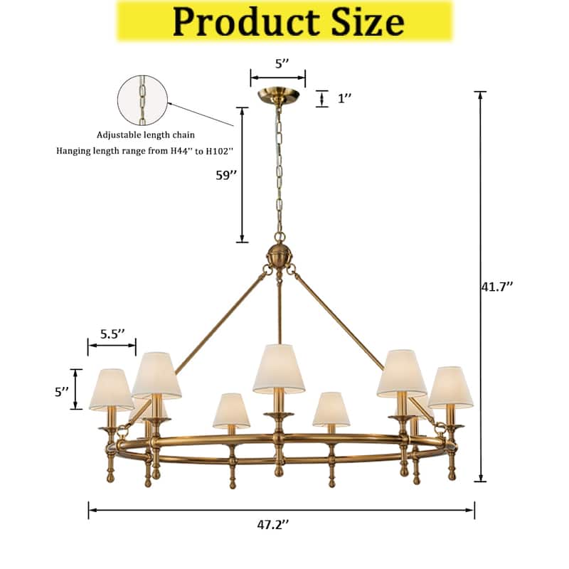 CraftHome Vintage Elegent Chandelier Classic Pendant Fixture with White Shades for Elegant Interior Lighting