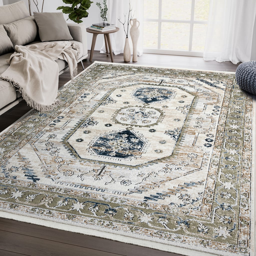 Abani Rugs Savoy SAV170A Green Beige Vintage Area Rug