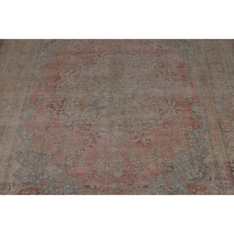 Pink Mashad Persian Vintage Area Rug Handmade Wool Carpet - 9'3" x 12'8"