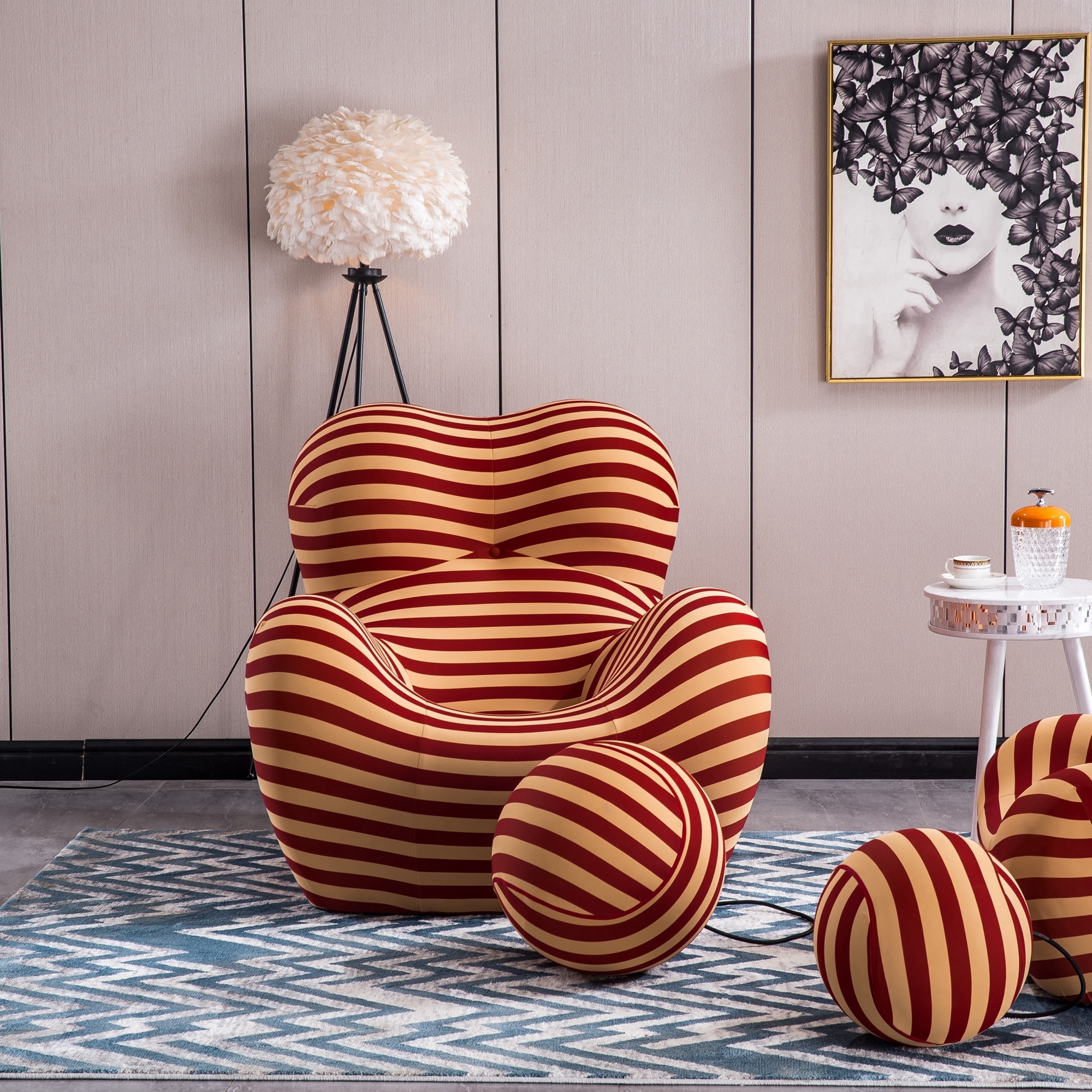 Stripe Barrel Chair with Ottoman