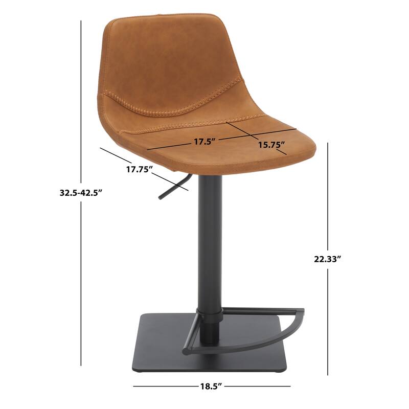 SAFAVIEH Karlotta Gas Lift Adjustable Bar Stool - 19 In. W x 18 In. D x 32-42 In. H - 19Wx18Dx42H