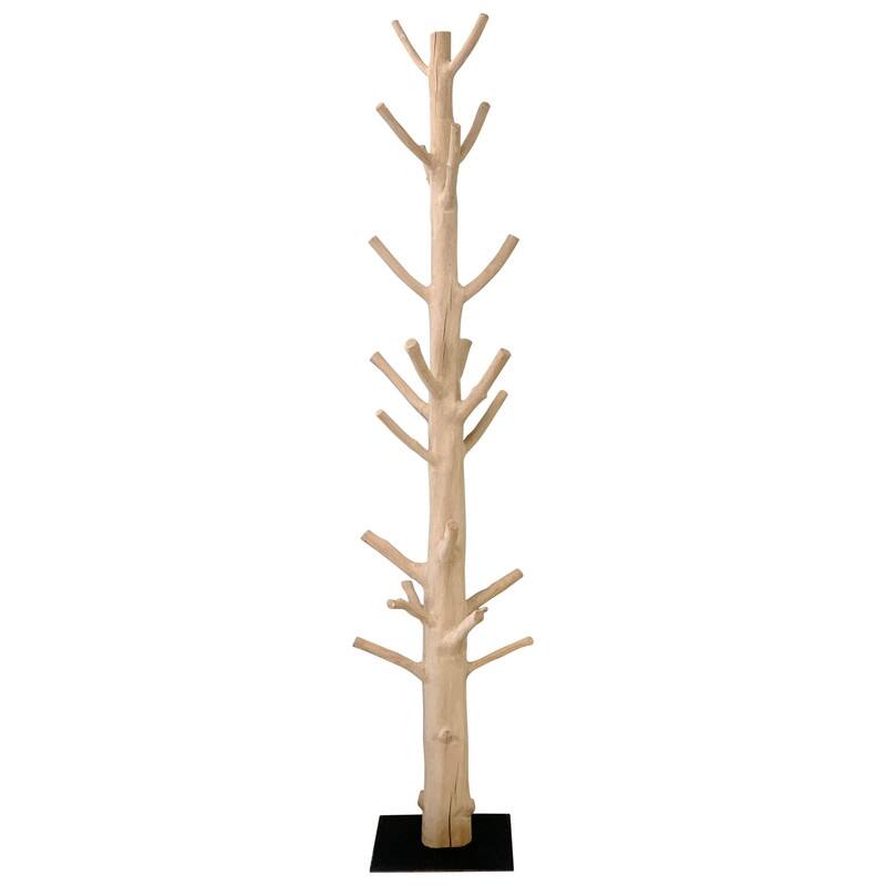 Mangosteen Tree Floor Coat Rack w/ Iron Stand, 80 Inch Tall, Natural Wood and Black (Size Vary, No Two Are The Same)