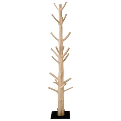Mangosteen Tree Floor Coat Rack w/ Iron Stand, 80 Inch Tall, Natural Wood and Black (Size Vary, No Two Are The Same)