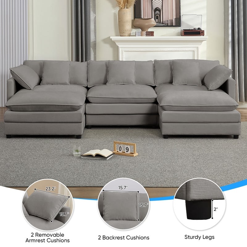 Mixoy 113''U-Shaped Modular Sectional Sofa, 5-Seat Cloud Couch with 2 Ottomans,Modern Chenille Sleeper Sofa,Deep Seat Couches