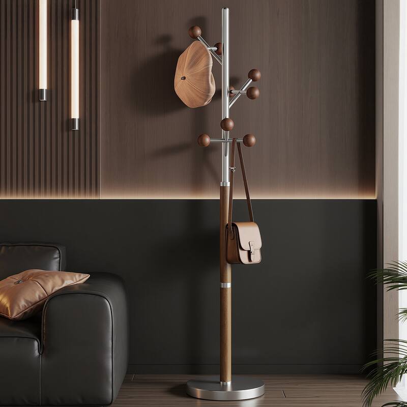 Coat Rack Freestanding, Metal Coat Tree with 8 or 9 Hooks and Heavy Duty Marble Base - 71.26”H x 14.96”W