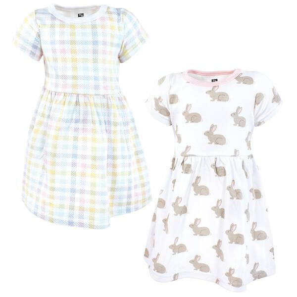 slide 1 of 1, Hudson Baby Girls Cotton Dresses, Easter Plaid Bunny 0-3 Months - Easter Plaid Bunny