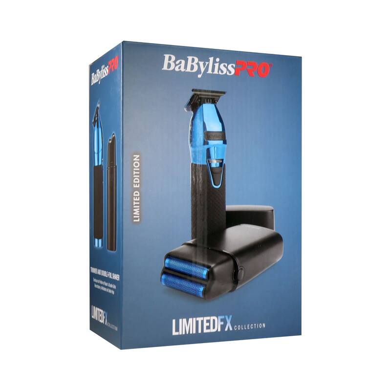 BaByliss Pro LIMITEDFX Collection Limited Edition Trimmer and Double Foil Shaver Blue FXDUOFS2TBL + Brush + 9" Clipper Comb