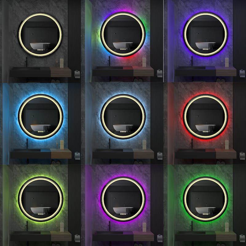 RGB Color Changing Front Back light Mirror Shatterproof Dimmable Anti-Fog Vanity Mirror ambient lighting