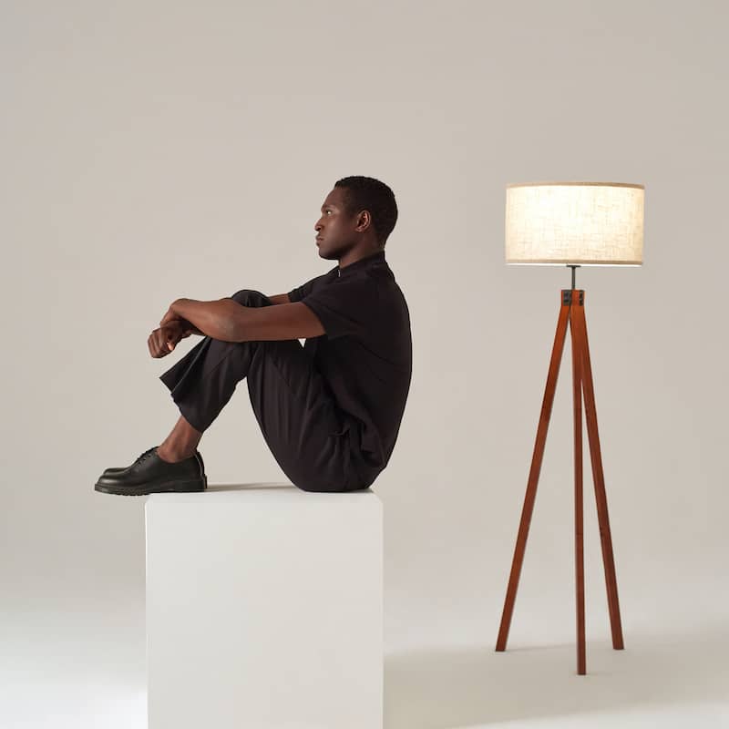 Brightech Eden 58 in. Traditional 3-Way Dimming LED Tripod Floor Lamp with Beige Fabric Drum Shade