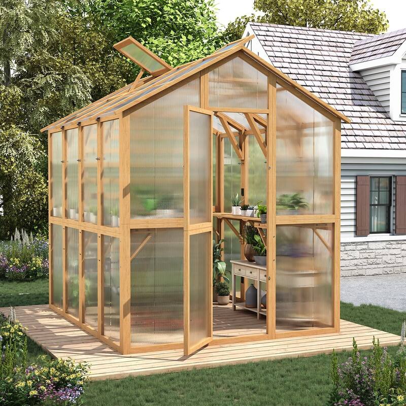 AECOJOY Heavy Duty Wood Greenhouse, Greenhouses for Outdoors with Openable Window & Lockable Door - 6x7 FT