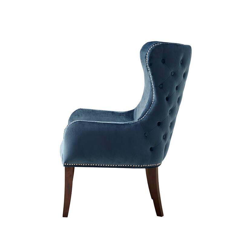 Roomfitters Wingback Accent Chair with Button Tufted Back, Upholstered Lounge Chair with Nailhead Trim and Solid Wood Legs, Blue
