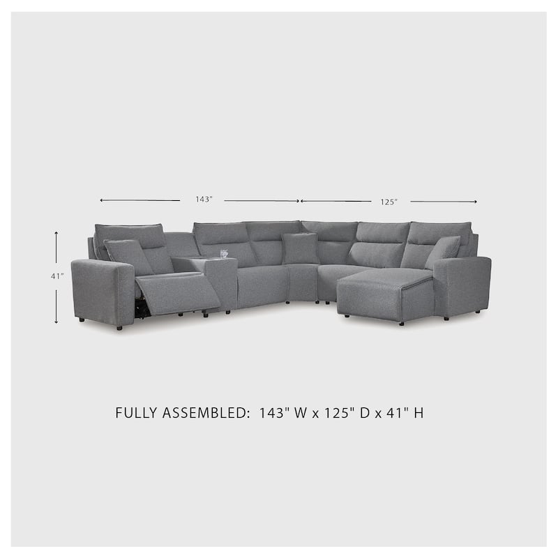 Signature Design by Ashley Modmax Gray 6-Piece Power Reclining Sectional with Chaise - 143" W x 125" D x 41" H