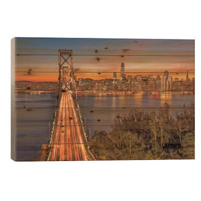 Bay Bridge And Evening Commute Print On Wood by John Gavrilis - Multi-Color