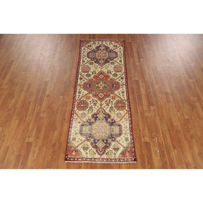 Hand Knotted Oriental 100% Wool Carpet Traditional Tribal Beige & Ivories Tabriz Runner Rug - 7' 7'' X 2' 6''