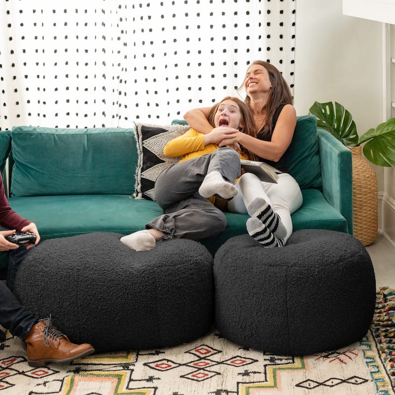 Jaxx Ellis Pouf - Modern Shearling Faux-Lamb Plush Fleece Ottoman