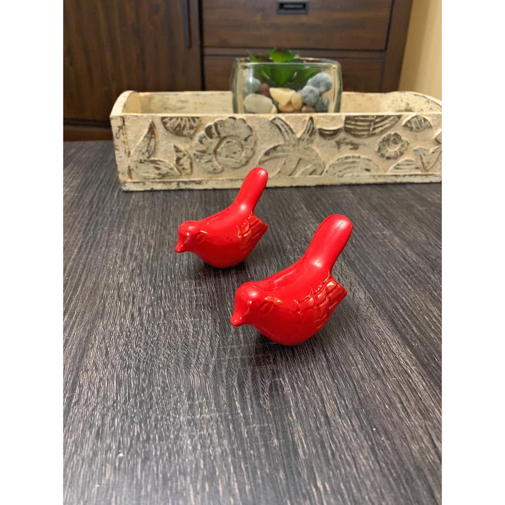 VIBHSA Bird Figurine of Health and Happiness Red Set of 2, 3.5"