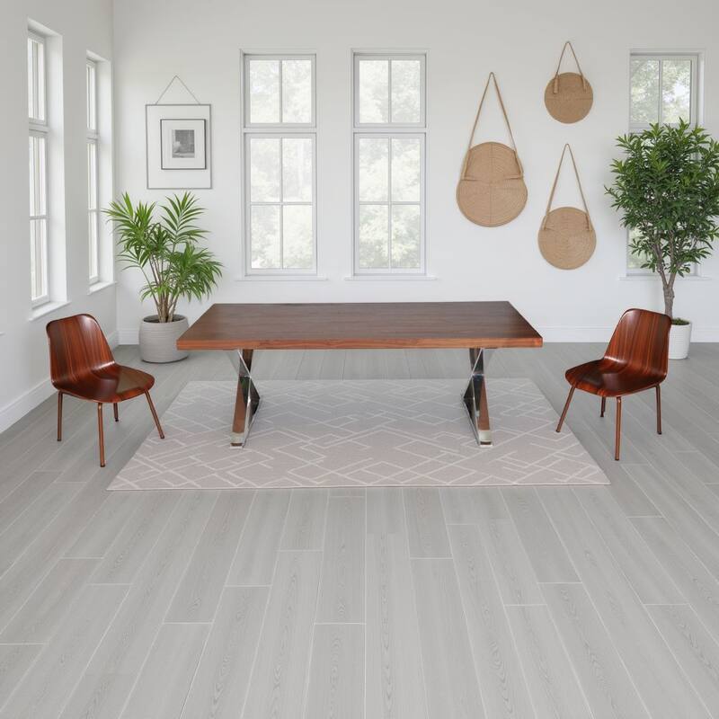 Rix 87 Inch Dining Table, X Chrome Legs, Walnut Brown Rectangular Wood Top