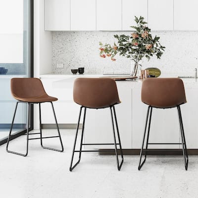 Modern Faux Leather Metal Frame Counter Height Bar Stools (Set of 3)