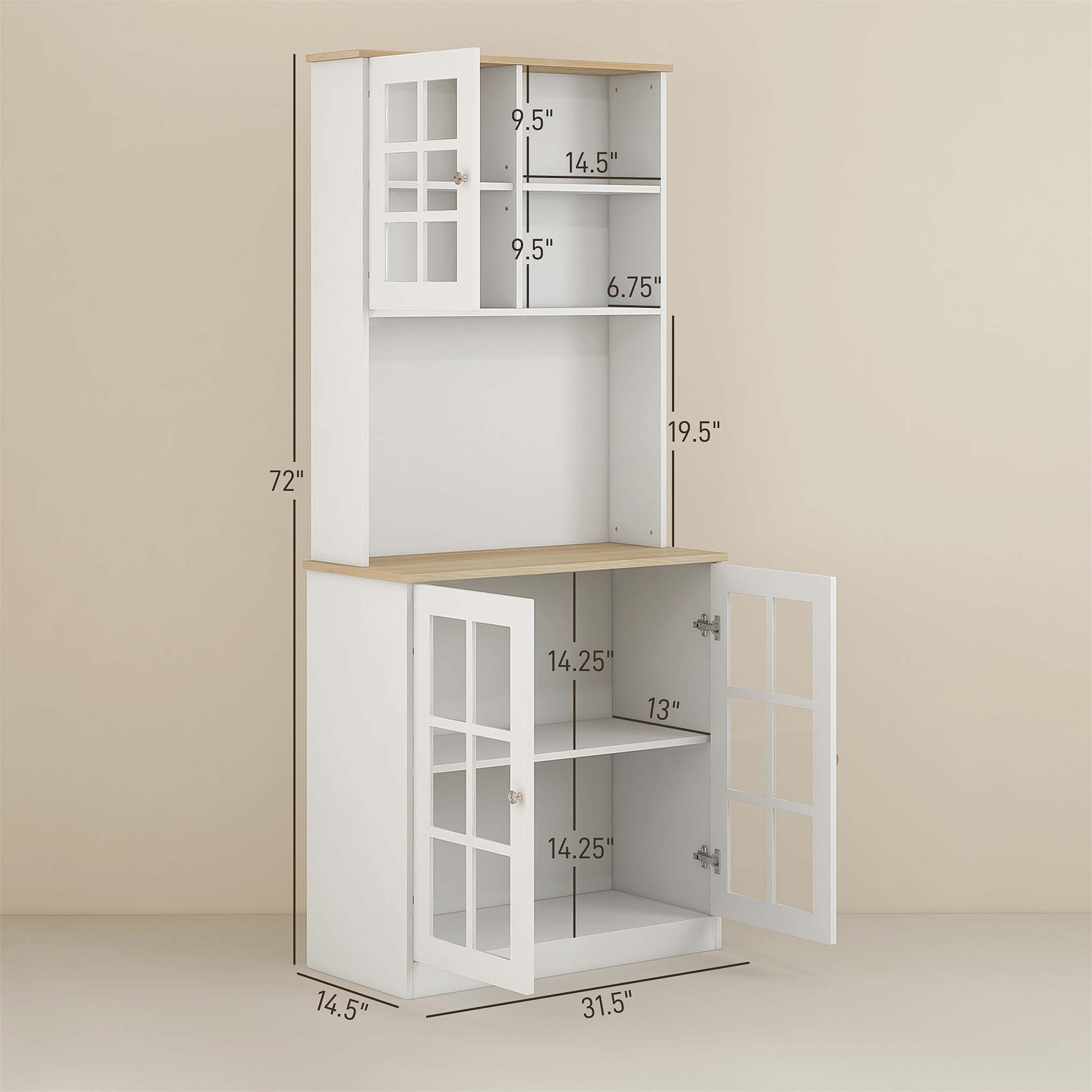 Tall Kitchen Pantry Storage Cabinet, Freestanding Buffet with Glass Doors for Modern Kitchens and Dining Rooms