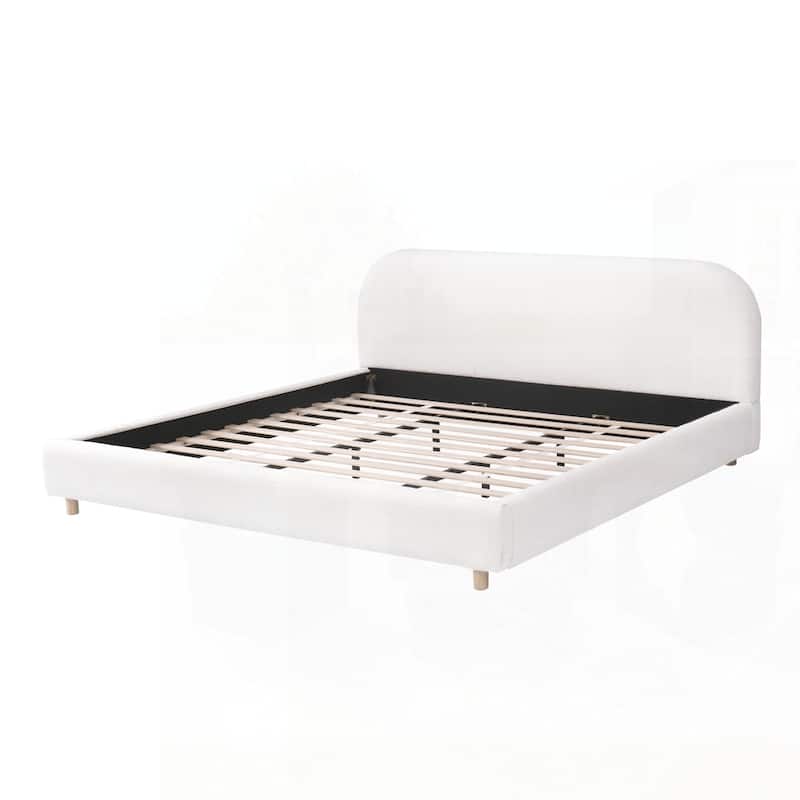 Upholstered Platform Bed with Curve-Shaped Design Headboard