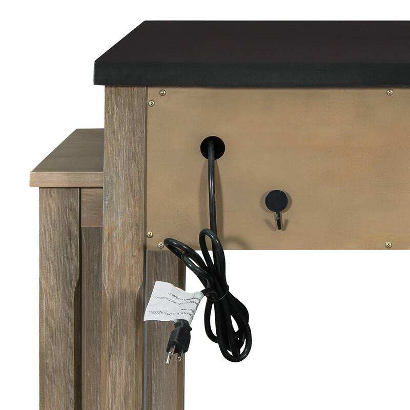 Extendable Kitchen Island with Storage, Multi-Functional Kitchen Cart with Built-In Power Outlets, Retro Kitchen Island