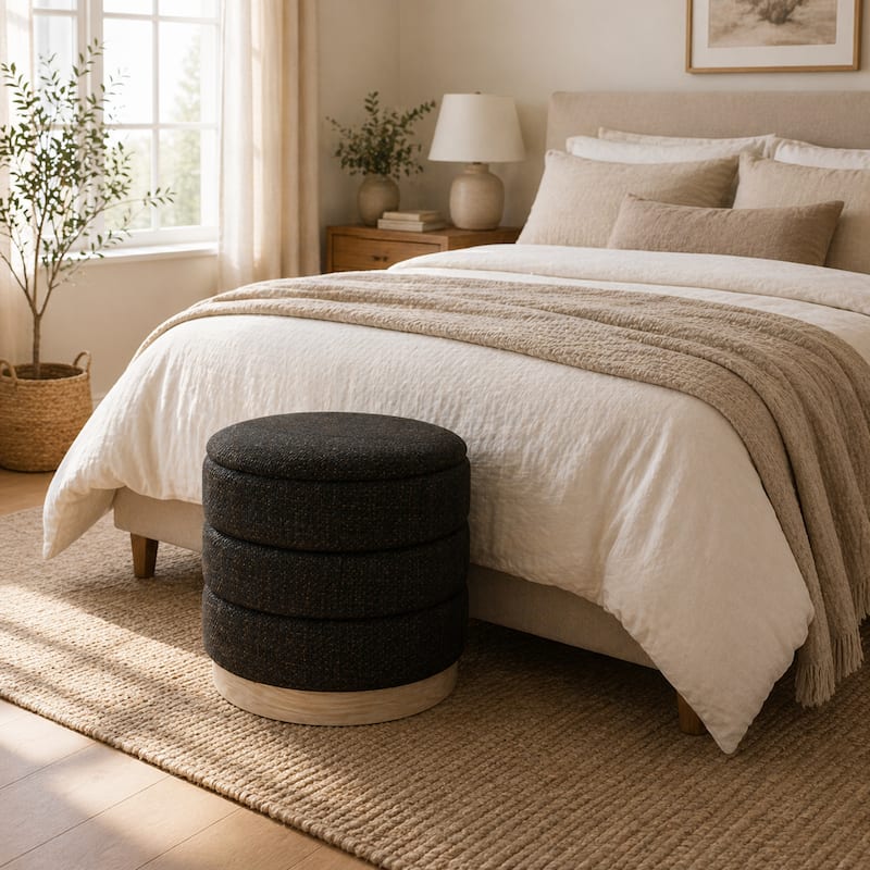 Aria Home Modern Cylinder Ottoman with Hidden Storage Upholstery Seat
