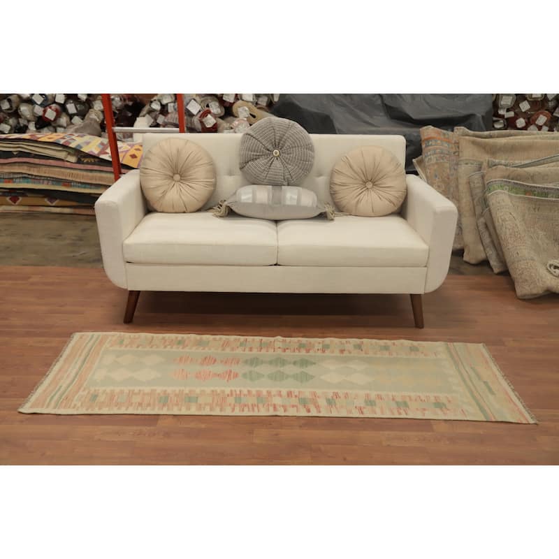 Hand Woven Oriental 100% Wool Carpet Southwestern Tribal Greys & Charcoal Kilim Runner Rug - 6' 2'' X 2' 0''
