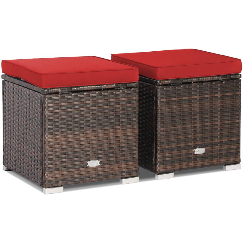 Costway 2PCS Patio Rattan Ottomans Seat Side Table Storage Box - See Details