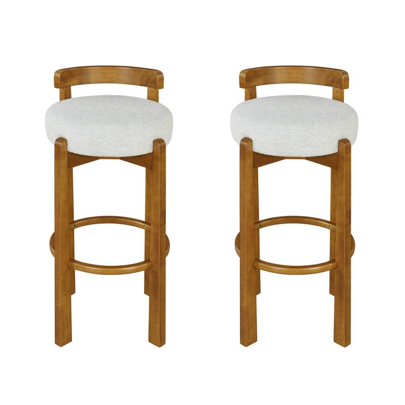 Roomfitters Elise Indoor Low Back Wooden Barstools with Ivory Upholstery, Set of 2 - Set of 2 - Ivory,Walnut