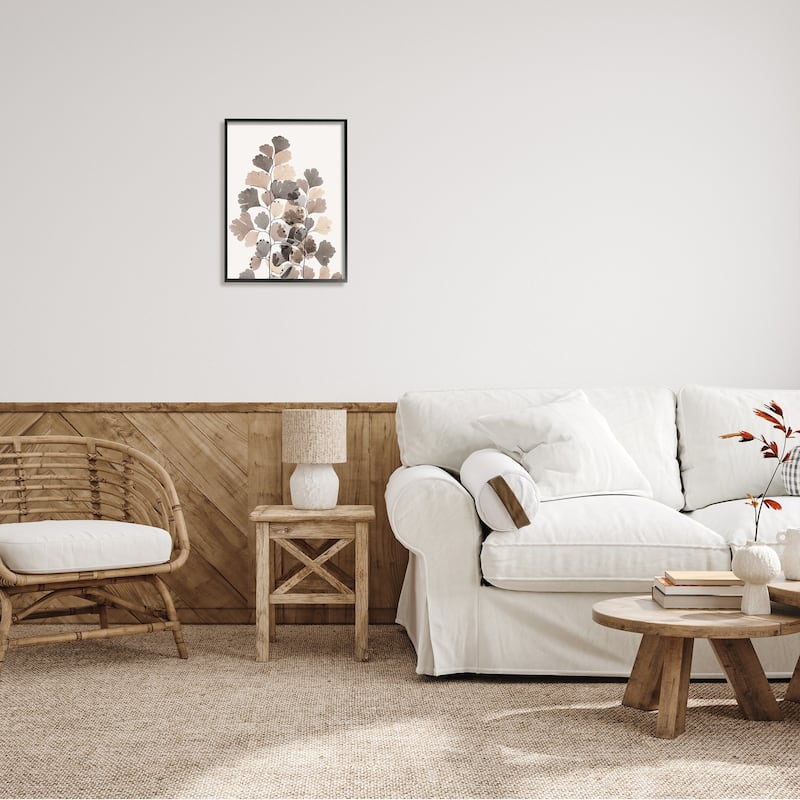 Stupell Modern Ginkgo Leaf Arrangement Translucent Brown Grey Leaves Framed Wall Art