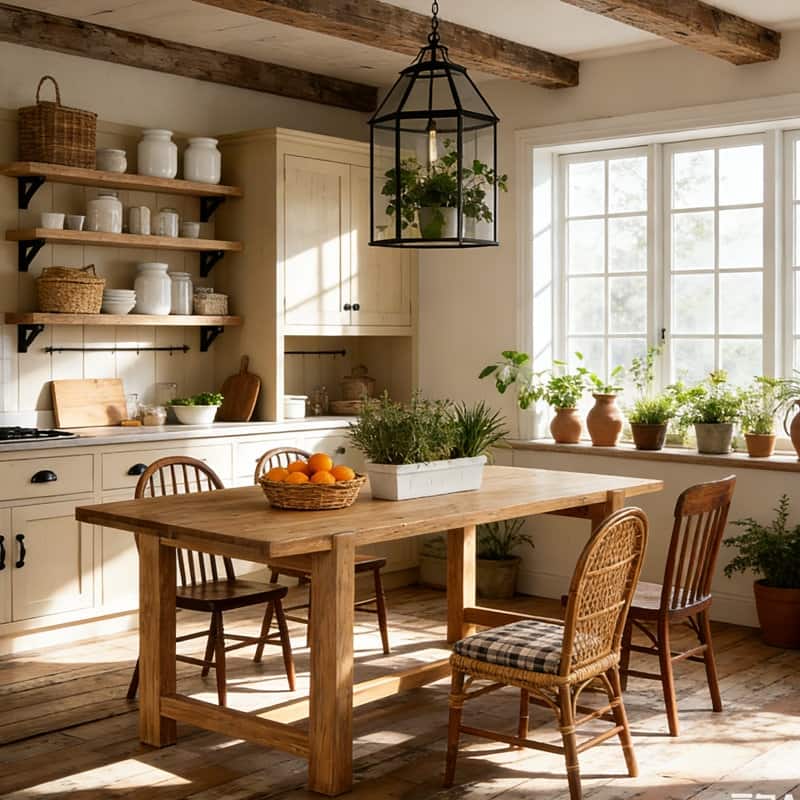 63" Solid Wood Dining Table for 6,Rustic Kitchen Table with Footrest