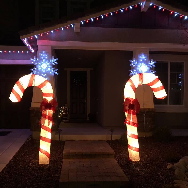 96" Pre-Lit Striped Glitter Candy Cane with Bow Christmas Outdoor Commercial Decoration