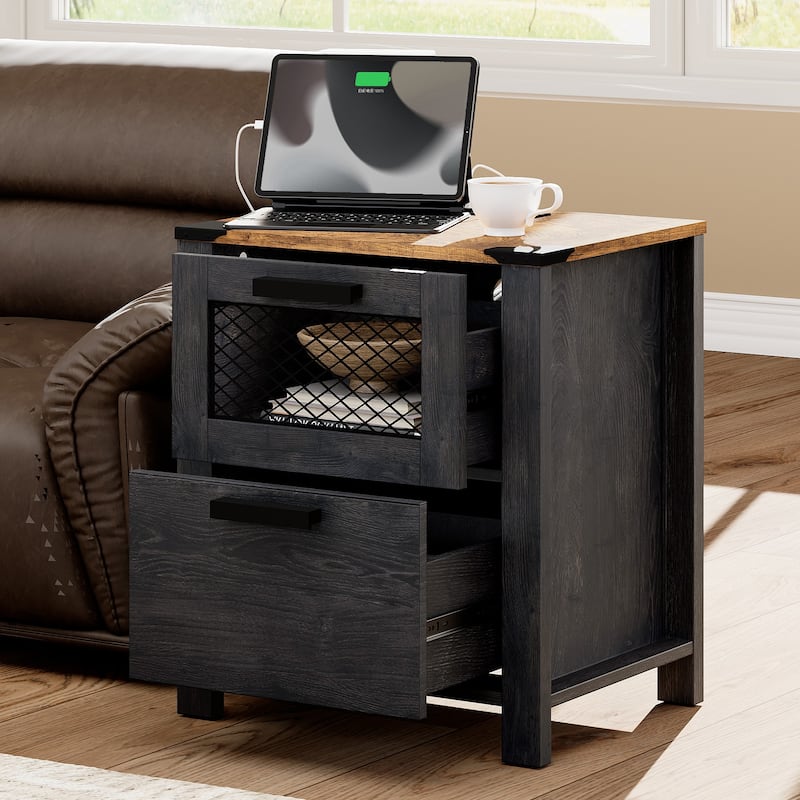 Sofa Side Bedside Table with Charging Station