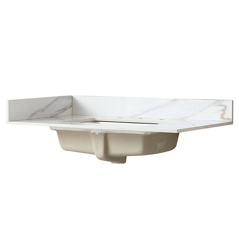 31 Inch Marble Vanity Top,Bathroom Vanity Top with Undermount Rectangular Middle Sink and 4 Inch Height Backsplash