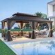 preview thumbnail 75 of 142, Outdoor Hardtop Gazebo Pergola w Galvanized Steel Roof and Aluminum Frame, Prime Curtains and nettings include