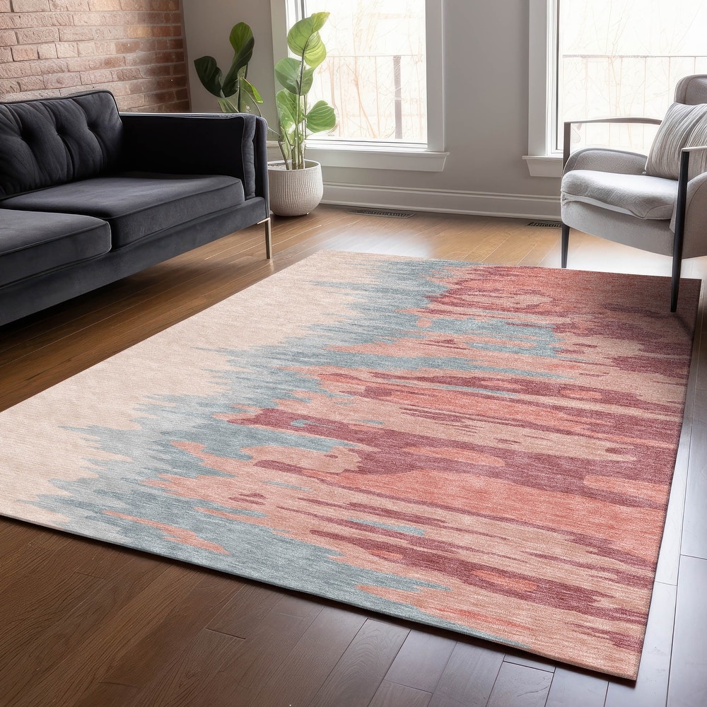 Machine Washable Indoor/ Outdoor Brushstrokes Ombre Chantille Rug