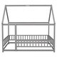 preview thumbnail 53 of 71, Floor Wooden Bed with House Roof and Fence Guardrails for Kids' Bedroom
