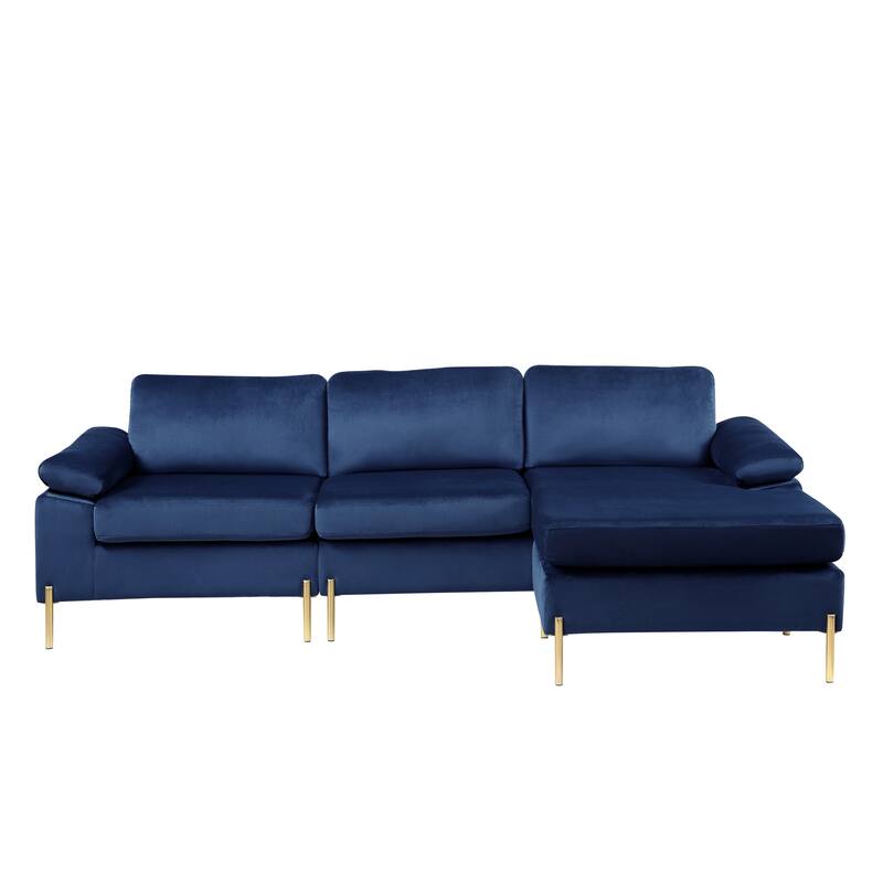 Blue Velvet Sectional Sofa with Chaise