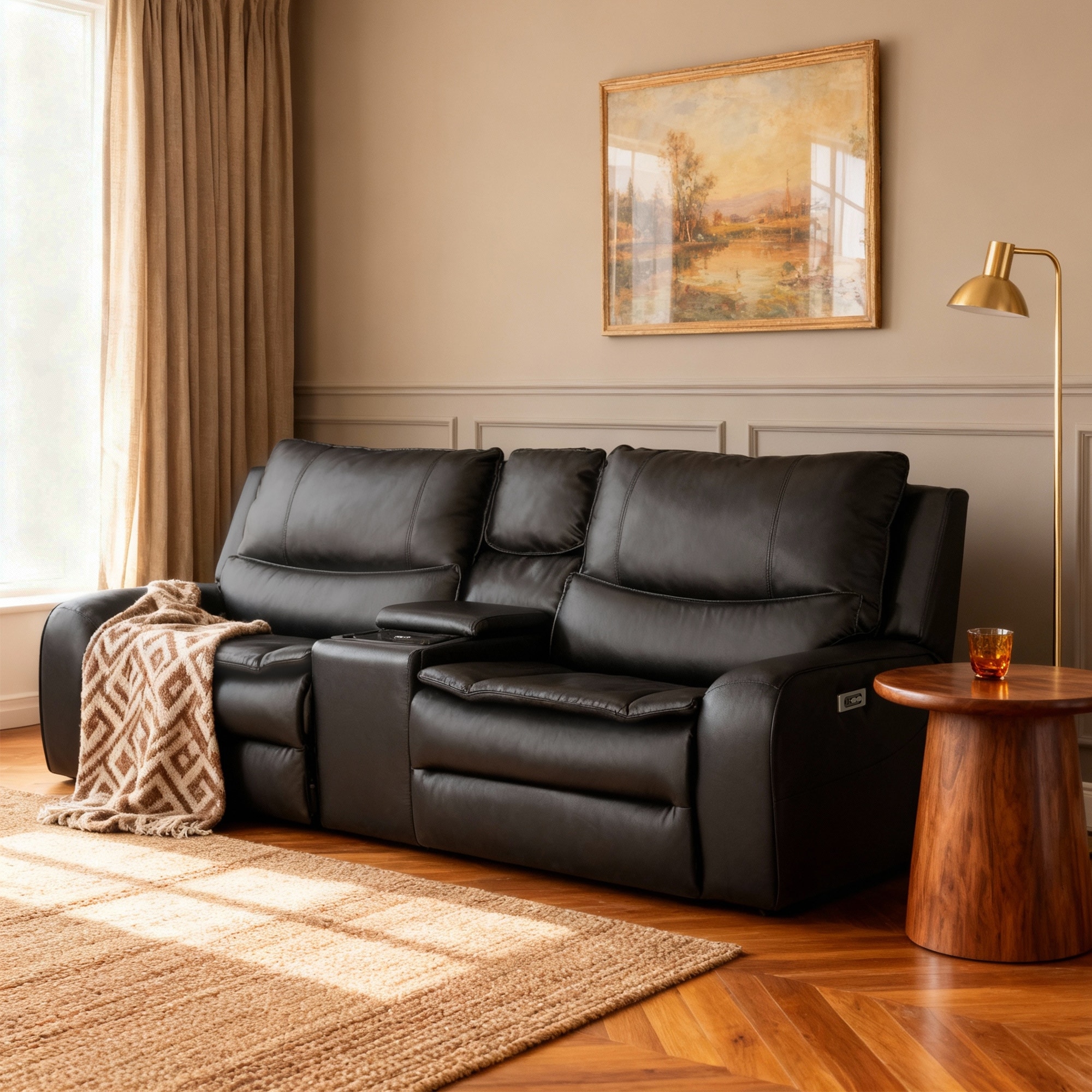 94.5'' W Faux Leather Dual-Power Oversized Width Seat Loveseat with Wireless Charging, Reading Light