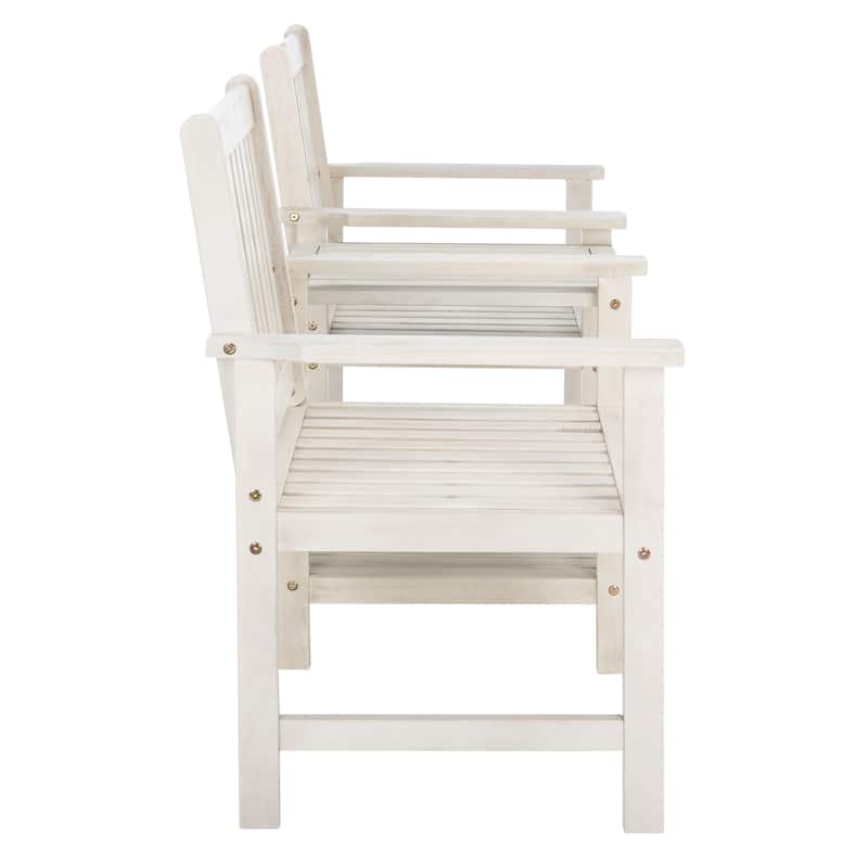 SAFAVIEH Outdoor Kya Solid Wood Twin Seat Bench - 24Wx65Dx35H