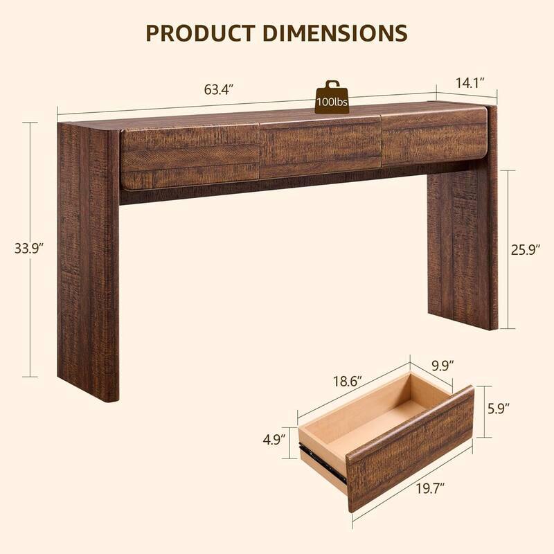 Farmhouse 3-Drawers Console Table, Entryway Table, Sofa Table