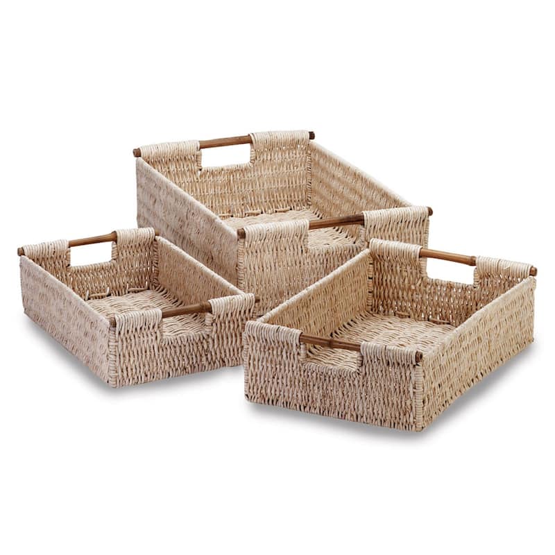 Rectangular Corn Husk Nesting Baskets - 21" - Beige - Set of 3